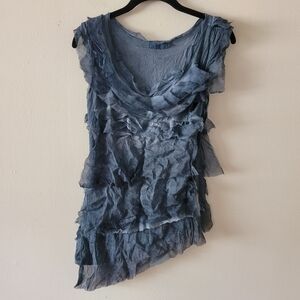 Made In Italy Silk Asymetrical Layered Top One Size Washed Denim